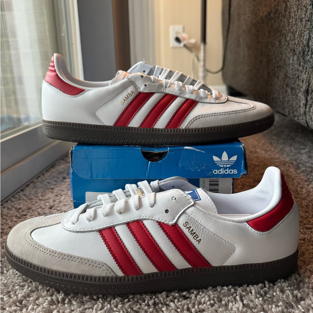 Size 10 - Adidas Samba OG White Scarlet